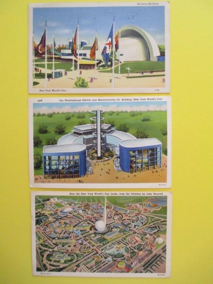 VINTAGE POSTCARDS OF NEW YORK WORLDS FAIR 1939, GROUP OF THREE