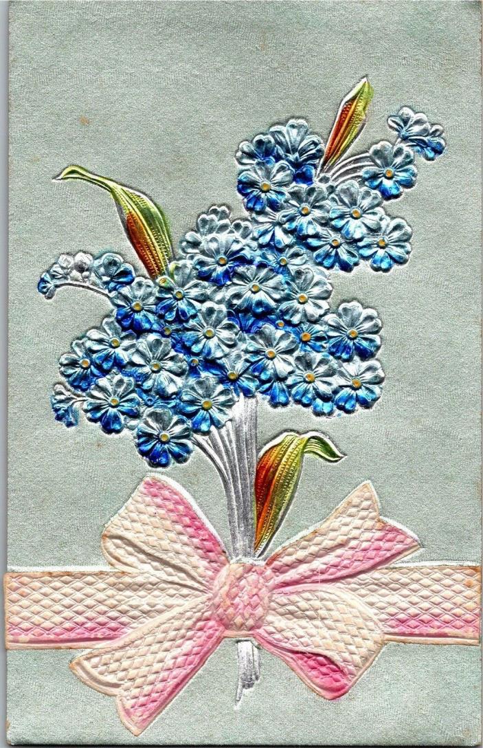 Floral Blue Flowers Embossed Vintage Postcard Y09