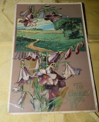 Vintage Greeting Postcard with Flowers-