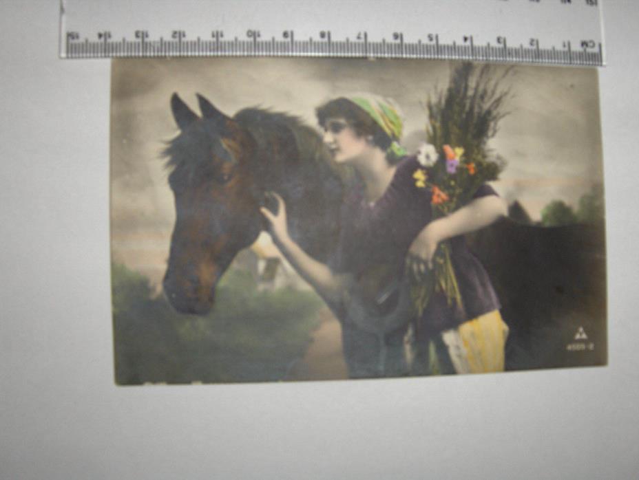 Vintage German gypsy girl with horse (2)postcards 96 years old