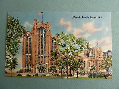 Masonic Temple DETROIT MICHIGAN MI Vintage LINEN Postcard