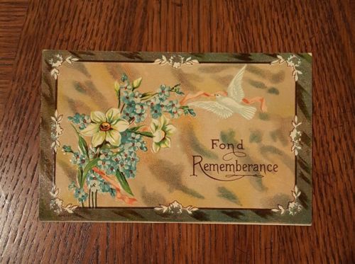Vintage Postcard Embossed Flowers-Dove- Fond Remembrance 1910