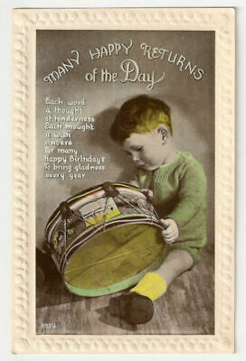 World War II era Birthday Postcard - Little Boy + Drum