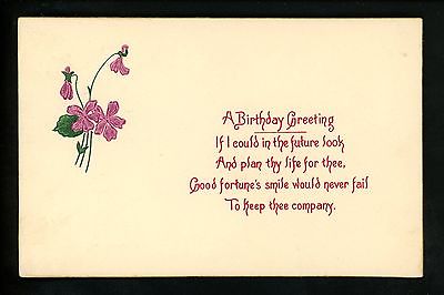 Flowers Vintage postcard Violets on Birthday Greetings