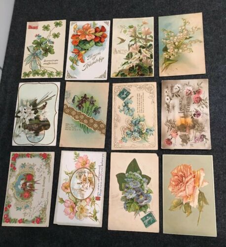 12 Antique Or Vintage Floral Flowers Postcards Some Rare And Embossed. Nice Lot