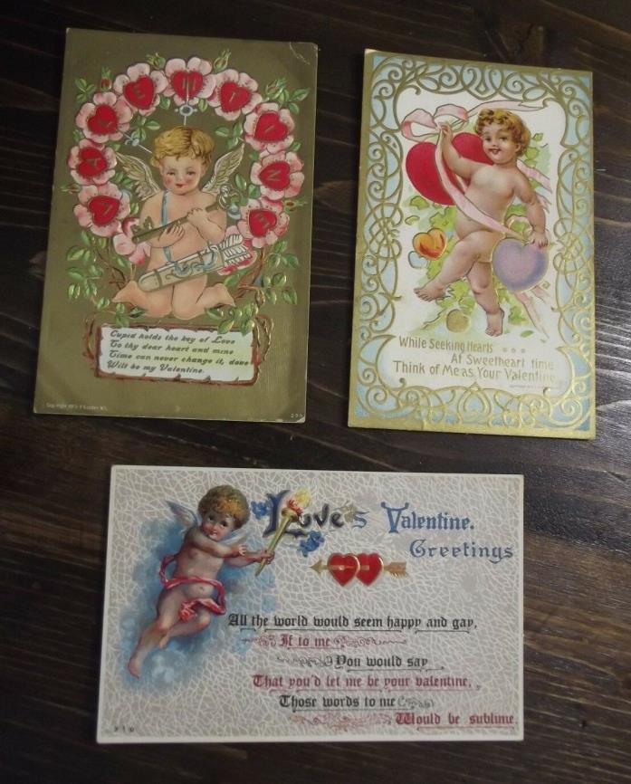 Pre-1920 Valentine Day Postcards Cherubs Cupids Embossed