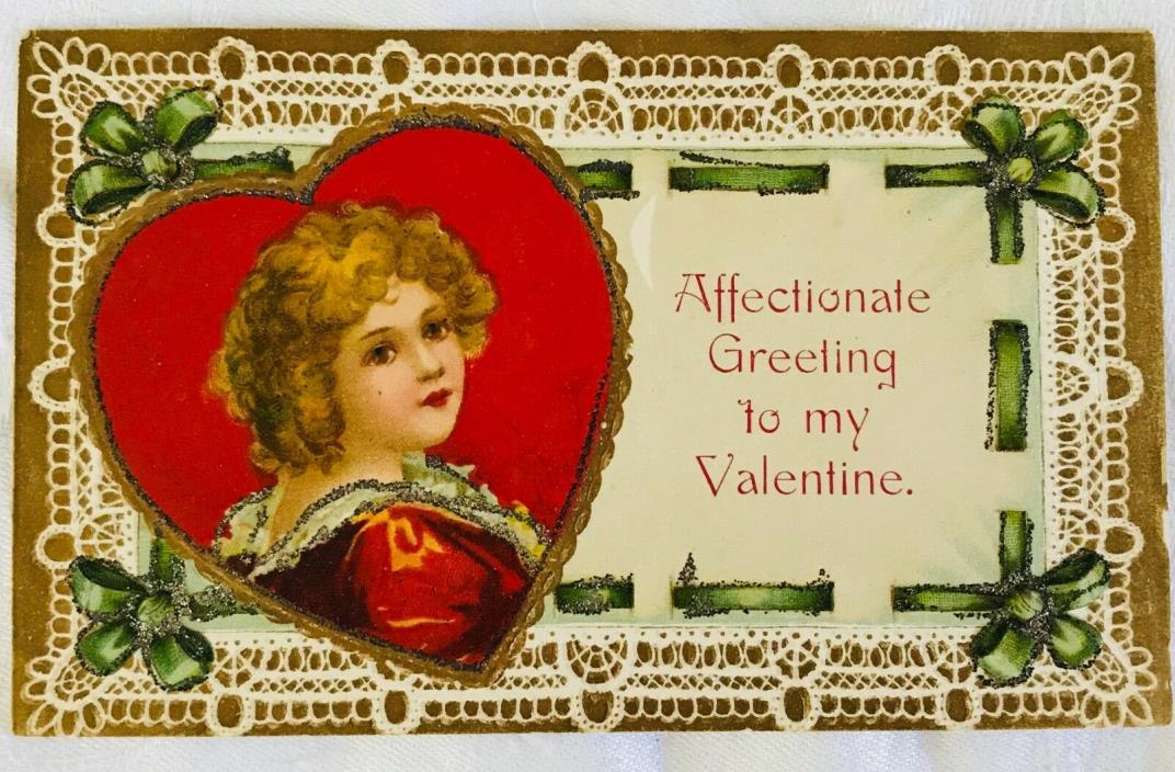 Antique Embossed Clapsaddle Valentine Postcard by IAP - Girl in Heart