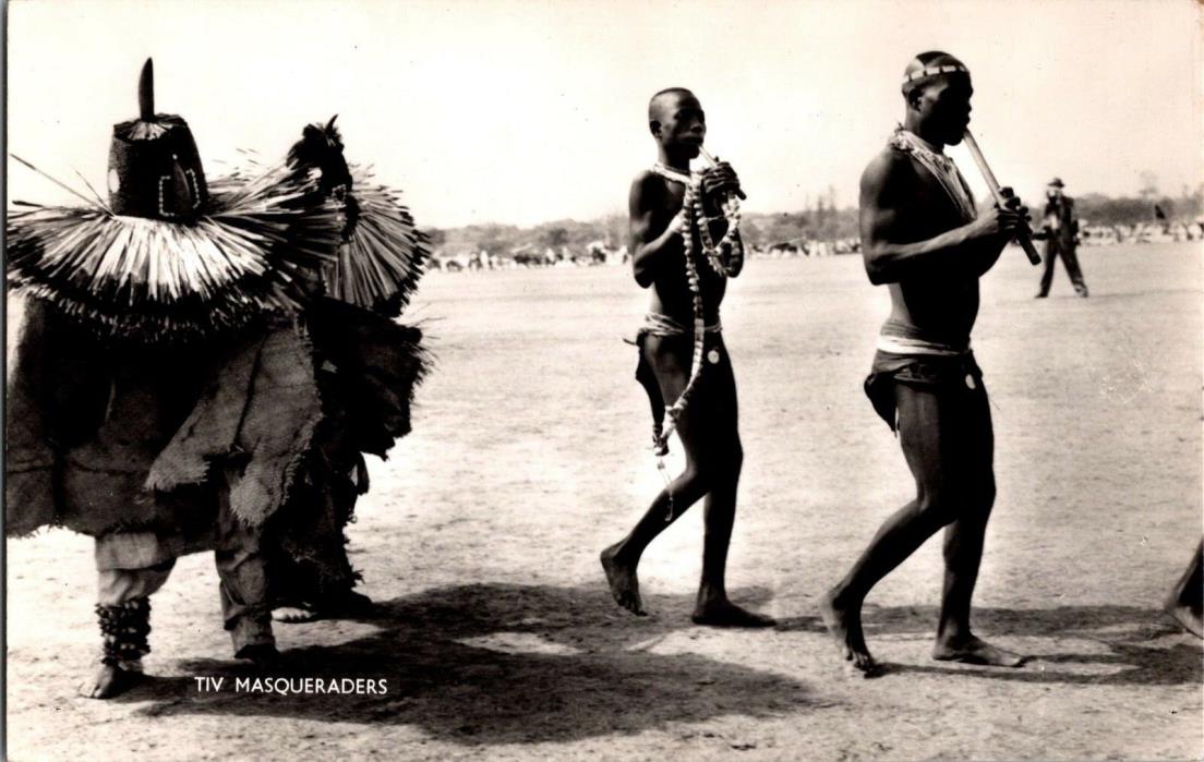 Nigeria TIV Masqueraders Postcard RPPC Parading at Queens Visited 1956 m267