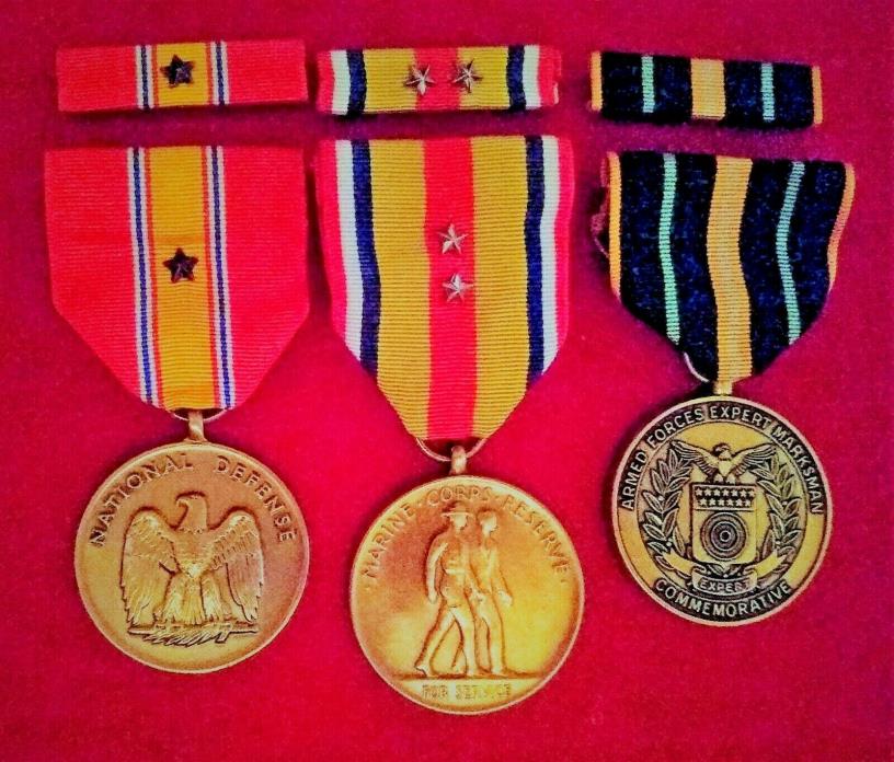 KOREAN WAR ERA USMC Service MEDALS with ribbons, MARKSMAN, RESERVES, ANODIZED