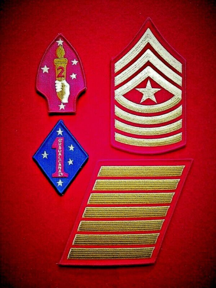 3 KOREAN WAR Service ribbons  -USMC SGT. MAJOR STRIPES - 1st, 2nd DIV. PATCHES