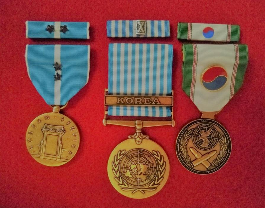 KOREAN WAR Service 3 Medals w. ribbons Earned By USMC Marine Corps Non-Anodized