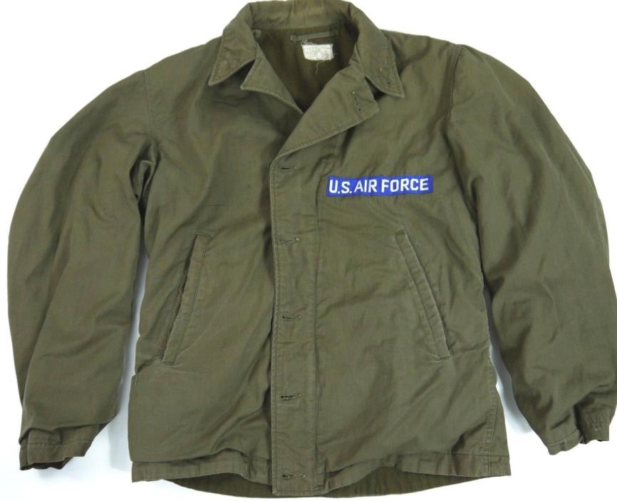 VINTAGE 60s USAF military AIR FORCE sateen wool lined deck JACKET coat men 38 A2
