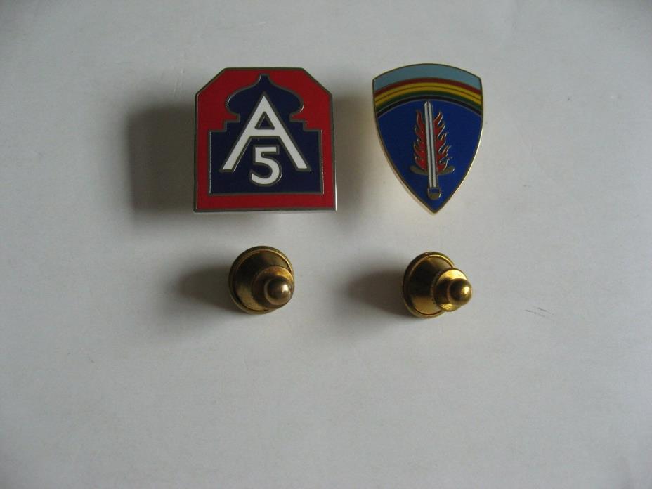 U.S. Army WW II 5th Army & U.S. Army Europe Military Hat Lapel Pins-Lot of 2