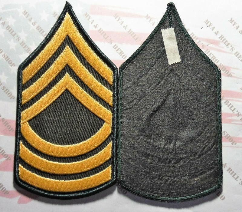 Army chevron rank lg (male) gold embroidered on green Master Sergeant MSG