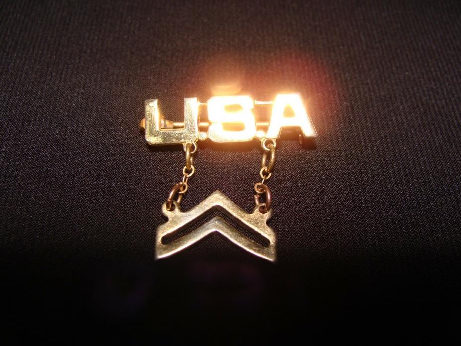 Vintage USA Army Pin Gold Color Signed STERLING
