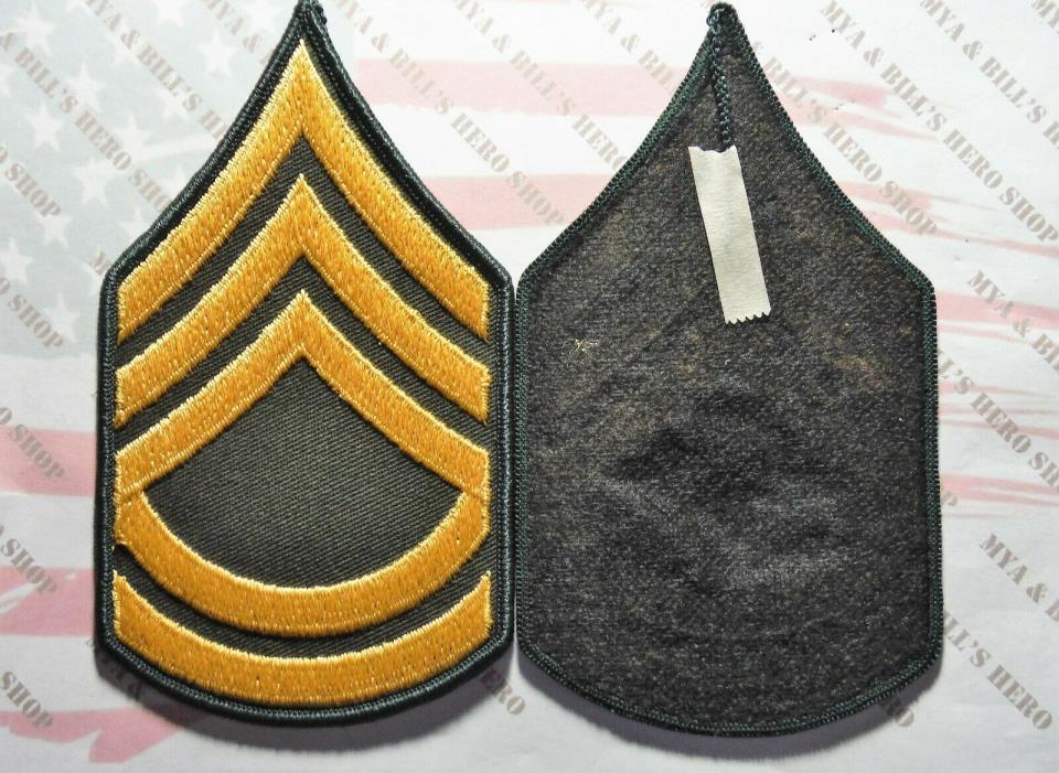 Army chevron rank lg male gold embroidered on green Sergeant First Class SFC