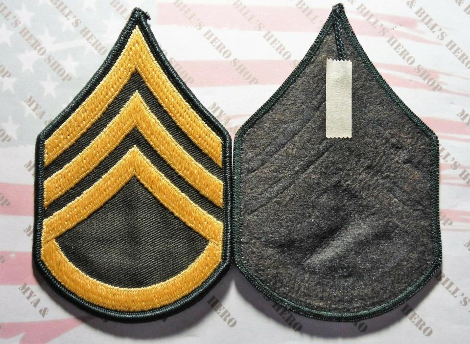 Army chevron rank large (male) gold embroidered on green Staff Sergeant SSG