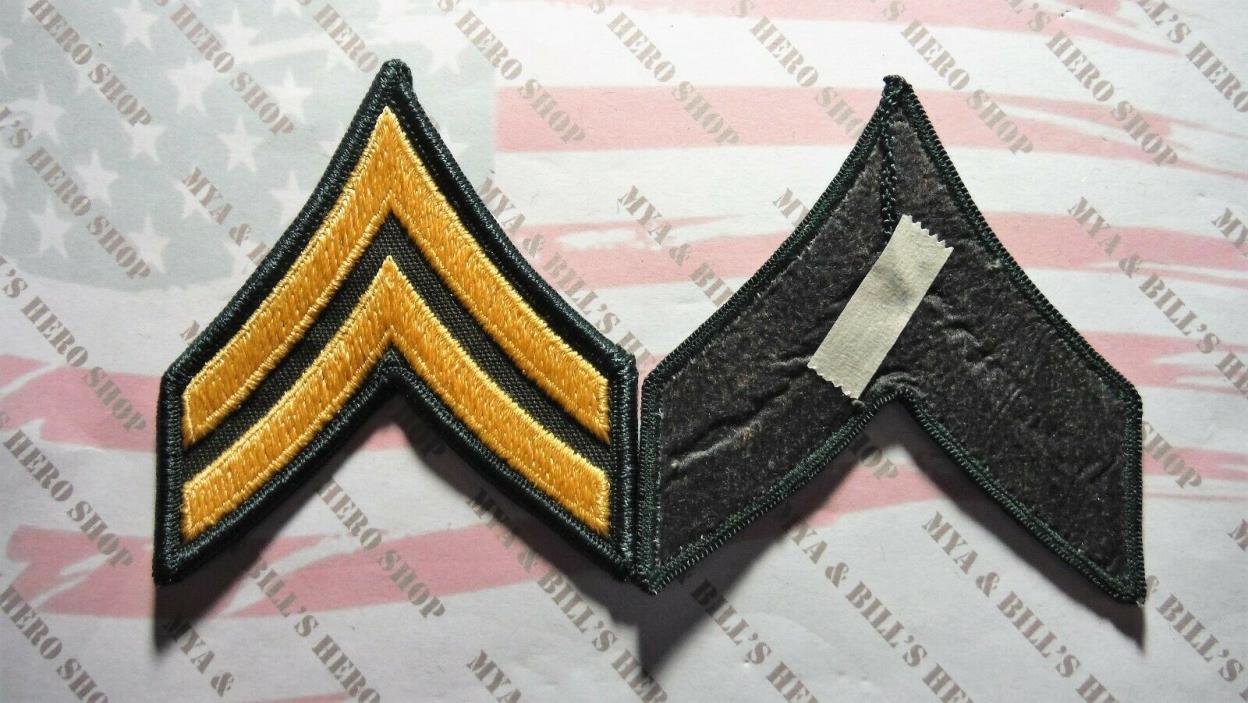Army chevron rank: large (male) gold embroidered on green Corporal CPL