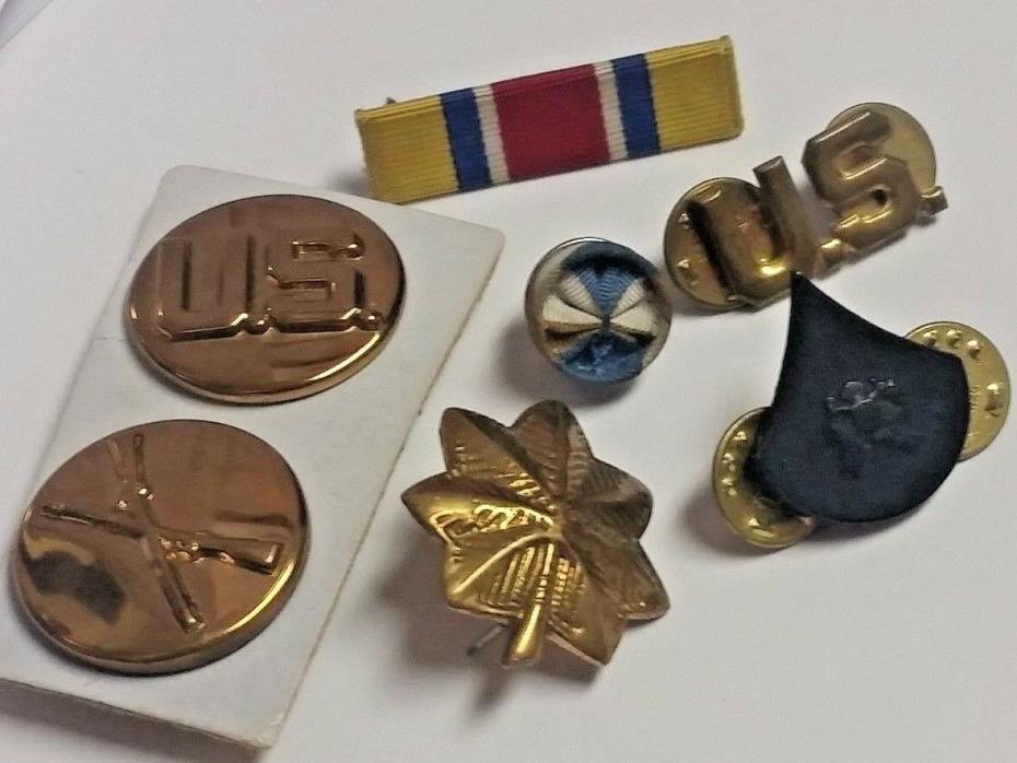 Vintage Lot of 7 Military Rank Insignia Collar Lapel Rosette Pins Korean War