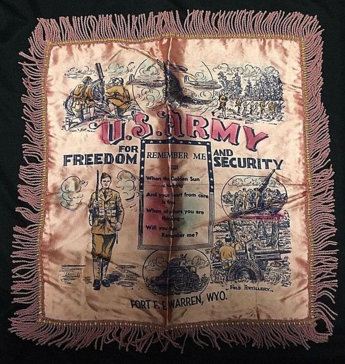 World War II U.S. Army Silk Pillow Case Fort F.E. Warren, Wyoming