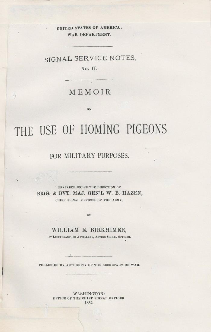 U. S. Army Signal Pigeon Corp training manual