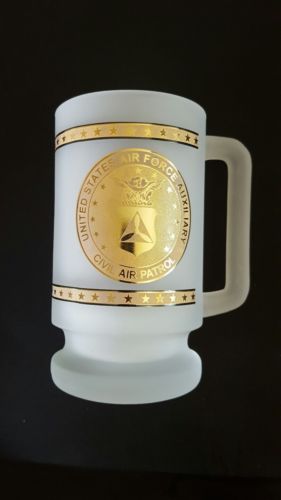 United States Army Air Force Civil Air Patrol Glass Beer Mug 22 karat Gold Inlay