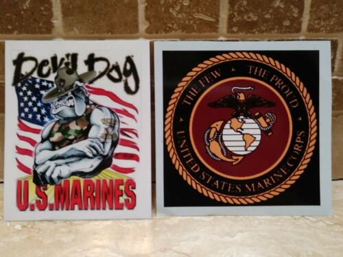 Stickers USMC Marine Corps Decal Set of 2 Devil Dog + EGA (New) US Marines Lot