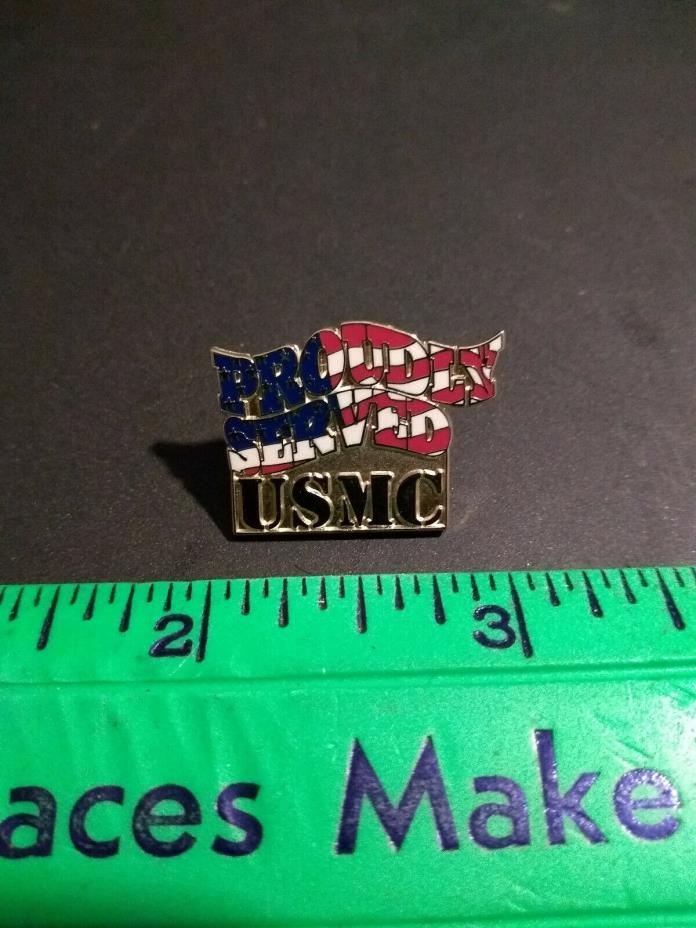 USMC MARINES HAT LAPEL PIN UP US MARINES with Flag. Proudly Served