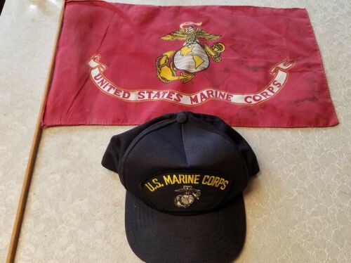 U.S. Marine Corps Black Hat and Red U.S. Marine Corps Flag