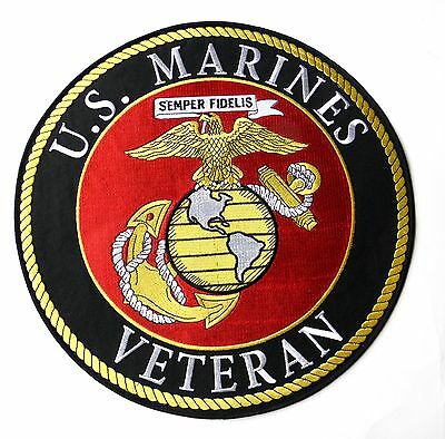 USMC MARINE CORPS MARINES VETERAN LARGE QUALITY EMBROIDERED PATCH 12 INCHES