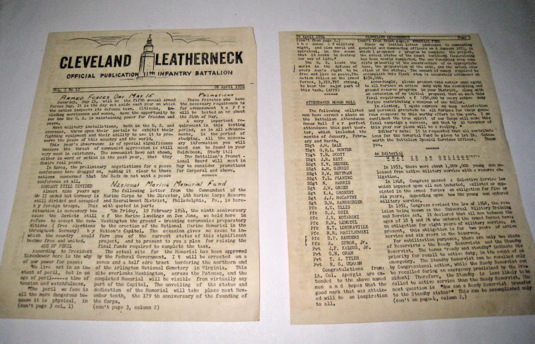 April 26 1958 Cleveland Leatherneck Official Publication 11th Infantry Battalion