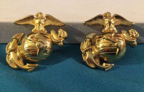 Two US Eagle Globe Anchor EGA Hat Pins Gold Tone Marines Good Size See Pics