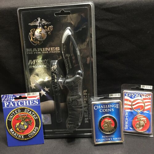 US Marines MTech Ballistic Reaper Knife Patch Challennge Coin Key Ring All New