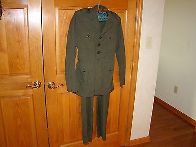 Vtg USMC U.S. Marines 2241 Size 39L Coat Wool Serge Green and 2 pair 31XL Pants