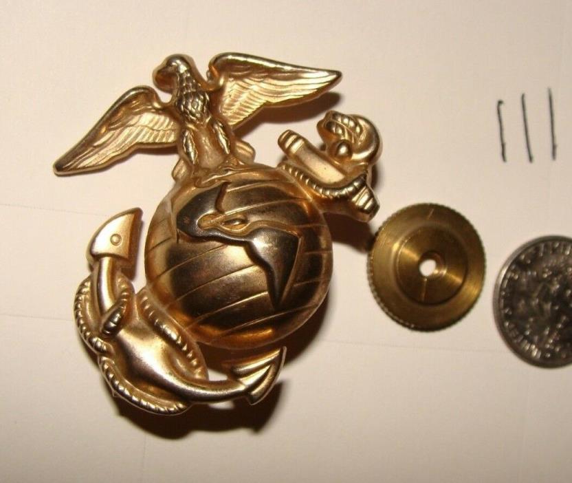 Vintage Marine Corps Uniform Pin BADGE Gold Tone Eagle Anchor Globe Signed Krew