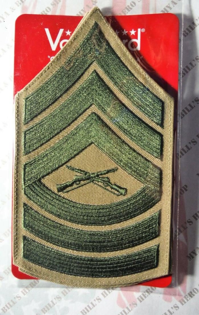US Marine Corps (USMC) chevron green embroidered on khaki MSGT Master Sgt (Pair)