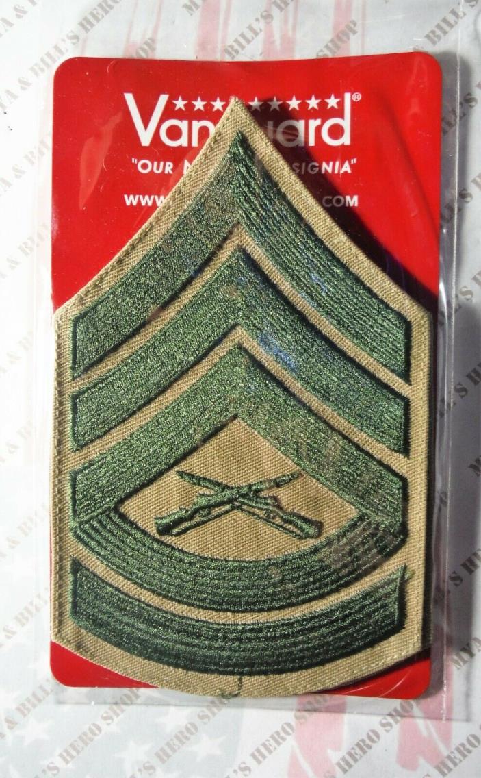 US Marine Corps  (USMC) chevron green embroidered on khaki GYSGT SGT (Pair)
