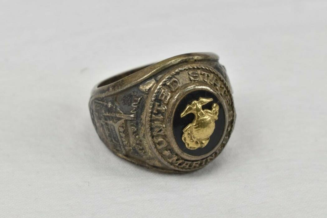 United States Marine Corps Ring Sterling & Gold Silver Veteran WWII Size 10