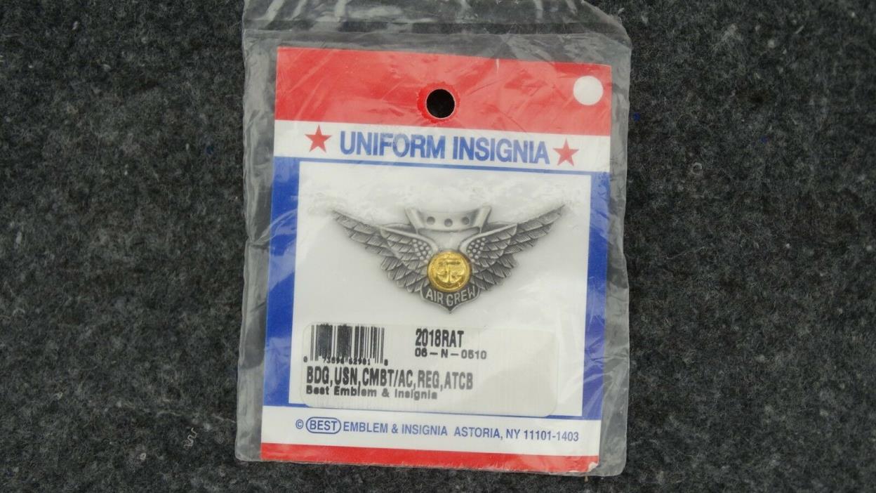USN Navy Combat Aircrew Wings Hat or Lapel Pin Pewter Tone 2 inch by Best