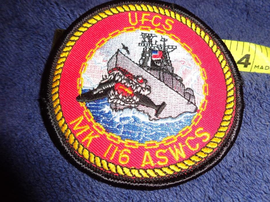 EMBROIDERED PATCH US NAVY UFCS MK 116 ASWCS FIRE CONTROL ROUND  3.5 INCH