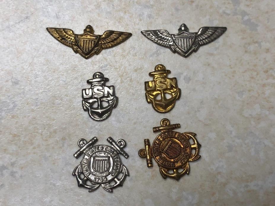 Lot of 6 US Navy & Coast Guard Silver & Gold Emblems