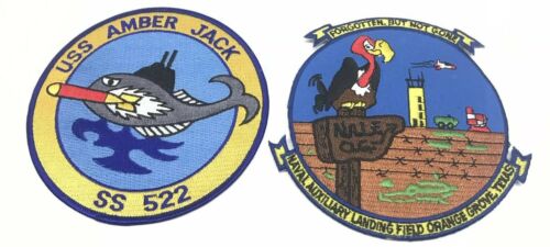 Lot Of 2 Military Patches USS Amber Jack SS 522 Navy, Naval Landing Orange Texas