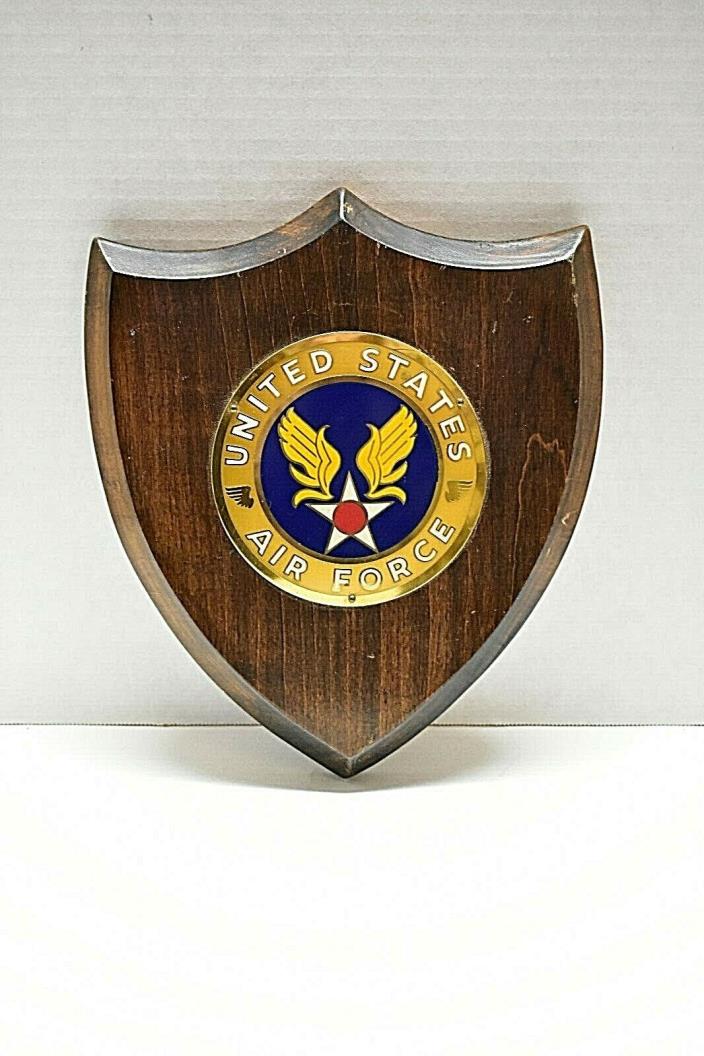 Antique United States Air Force Metal Plaque Mounted on Hard Wood