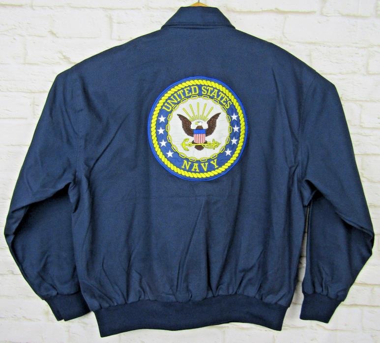 United States Navy Bomber Jacket Patch Logo Sz XL Mens Blue USA Flag Military