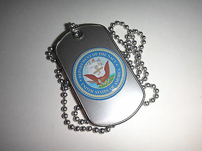 US NAVY Raised Insignia Stainless Steel Dog Tag + Ball Chain *New*