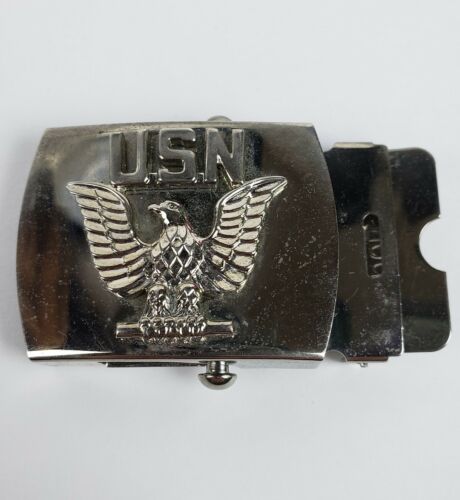 United States Navy Silver Tone Belt Buckle Vanguard Solid Brass