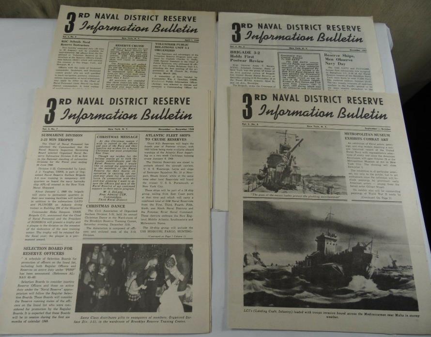 4 VINTAGE 3RD NAVAL DISTRICT RESERVE INFORMATION BULLETIN POST WWII 1948,1949