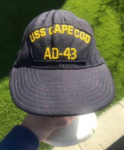 Vintage USS Cape Cod AD-43 Snapback Blue Gold Hat Embroidered Cap USA Made ????