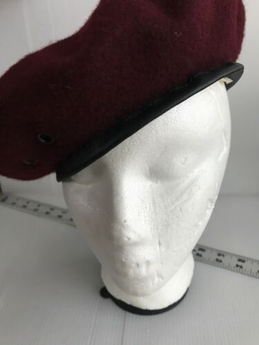 Denmark's Military beret wool Burgundy Color With Black trim Size 7 1/4-7 3/8