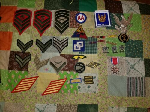 Vintage U.S. MILITARY Lot of PATCHES RIBBON BARS PINS MEDALS, navy, army marines